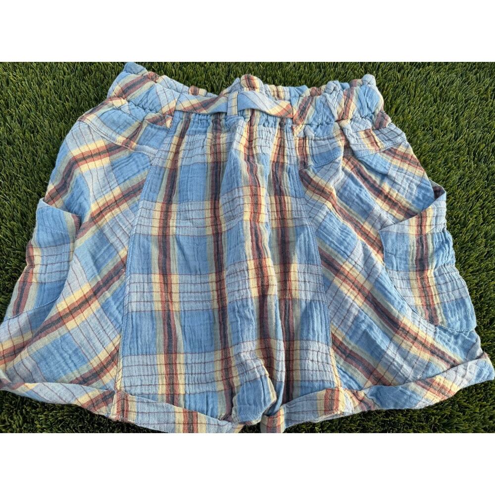 New Free People Las Palmas Sailor Shorts Size S Blue Brown Plaid - Picture 5 of 5
